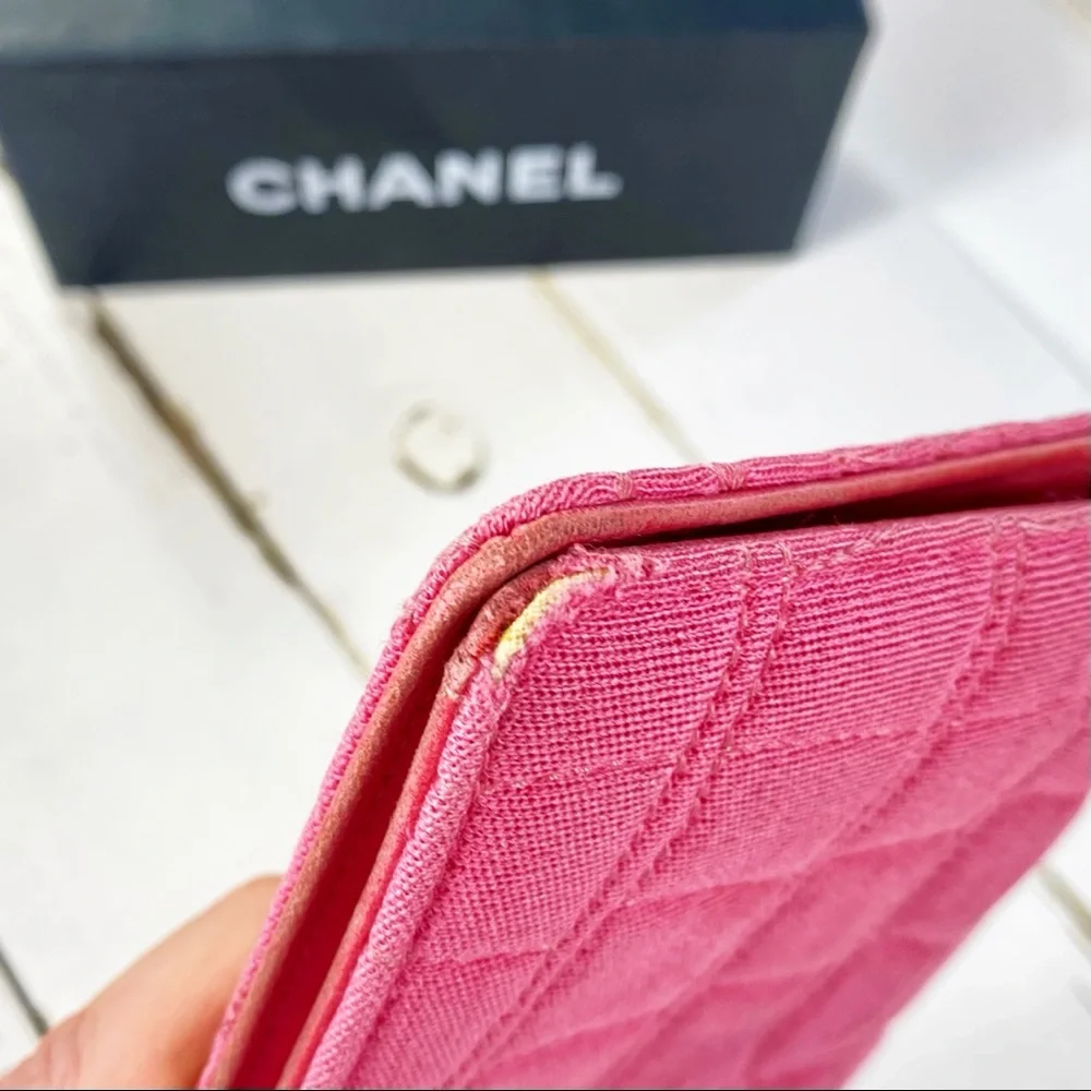 Chanel Pink Croc Stitched Canvas Reissue Wallet